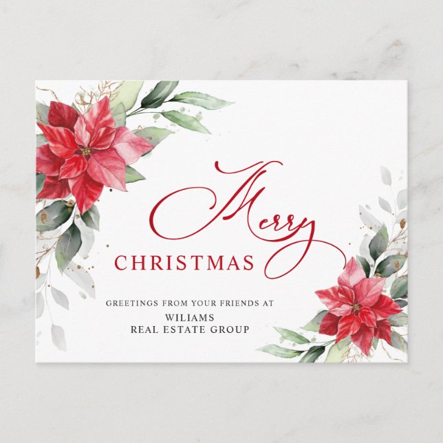 Postal Feliz Navidad Red Poinsettia Corporate Greby (Anverso)