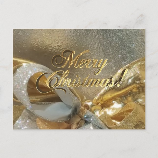 Postal Feliz Navidad Relieve metalizado dorado  Guión Ele (Anverso)