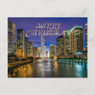 Postal Feliz Navidad, río Chicago al atardecer