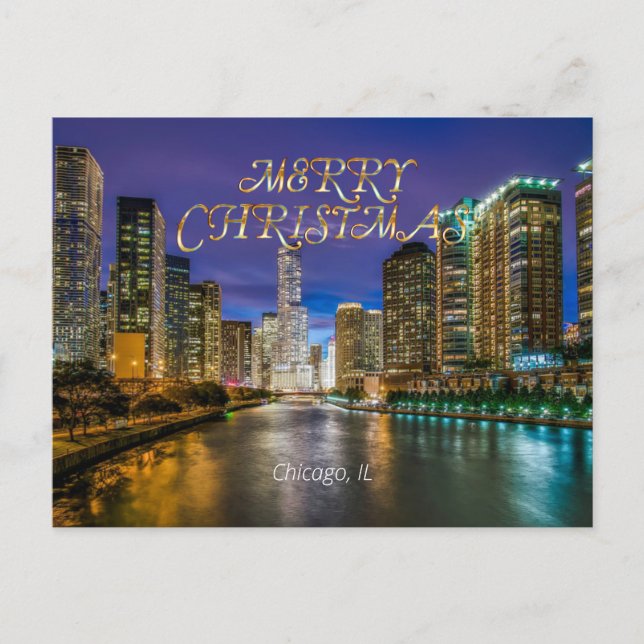 Postal Feliz Navidad, río Chicago al atardecer (Anverso)