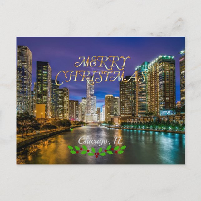 Postal Feliz Navidad, río Chicago al atardecer (Anverso)