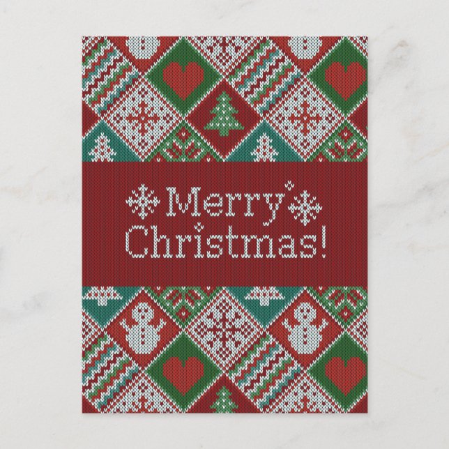 Postal Feliz Navidad Rojo Verde Blanco Verde Rojo Patrón  (Anverso)