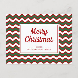 Postal Feliz Navidad Rojo Verde Rayas Blancas Ondas