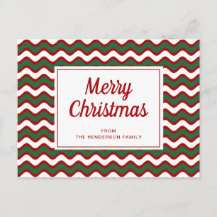 Postal Feliz Navidad Rojo Verde Rayas Blancas Ondas