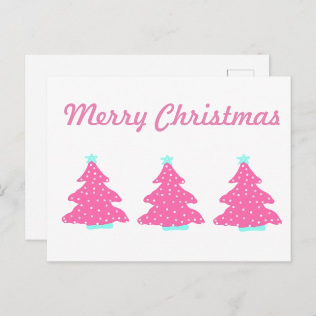 Postal Feliz Navidad Rosa Árboles navideños contemporáneo (Anverso / Reverso)