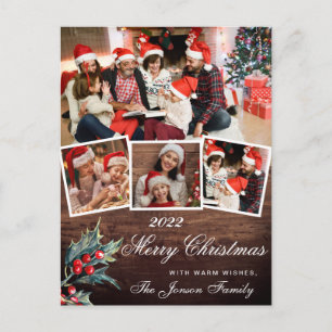 Postal Feliz Navidad Rustic 4 Saludos de Collage de fotos
