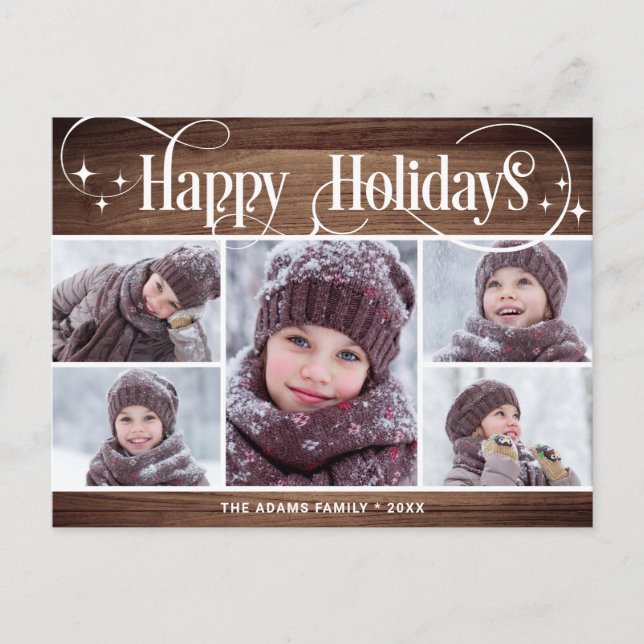 Postal Feliz Navidad Rustic 5 Fotos Saludo feriado (Anverso)