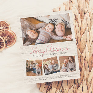 Postal Feliz Navidad Rustic Wood 4 Fotos Collage