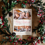 Postal Feliz Navidad Rustic Wood 4 Fotos Collage<br><div class="desc">¡Envíe saludos elegantes de temporada a la familia y amigos con estas modernas tarjetas de fotos! Este diseño rústico presenta 4 de sus fotos favoritas en un sencillo diseño de collage. Una foto rectangular se muestra en la parte superior, con tres fotos cuadradas seguidas en la parte inferior. El texto...</div>