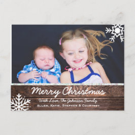 Postal Feliz Navidad Rustic Wood and Snowflakes Personali