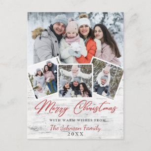 Postal Feliz Navidad Rústico Birch Bark 4 Fotos Saludo