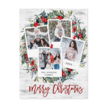 Feliz Navidad Rústico Birch Bark 4 Fotos Saludo