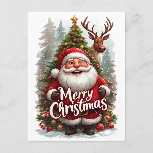 Postal Feliz Navidad Santa Bosque de Invierno (Anverso)