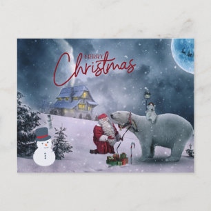 Postal Feliz Navidad Santa y oso polar