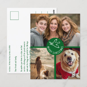 Postal FELIZ NAVIDAD Sencillo PERSONALIZADO 3 FOTO FESTIV