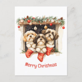 Postal Feliz Navidad Shih Tzu Dogs