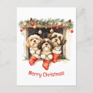 Postal Feliz Navidad Shih Tzu Dogs