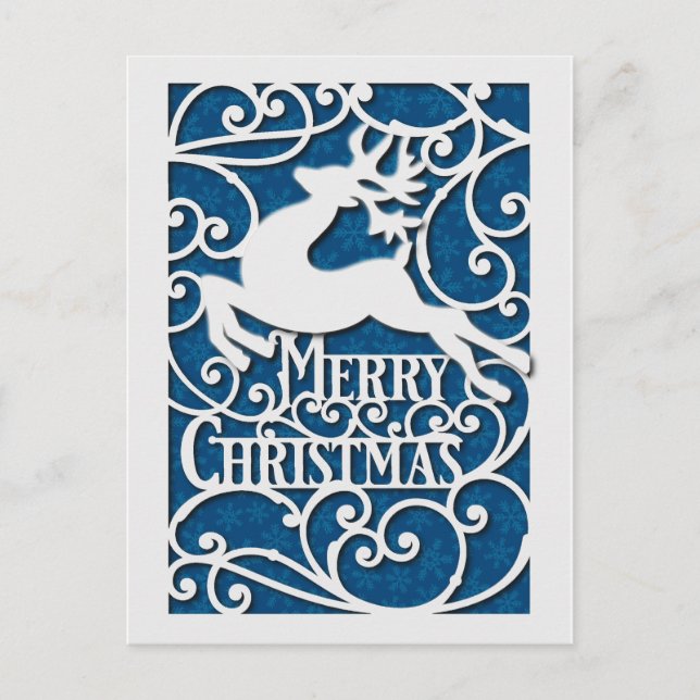 Postal Feliz Navidad Siluetas de Reno Nieve (Anverso)