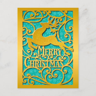 Postal Feliz Navidad Siluetas de Reno Nieve