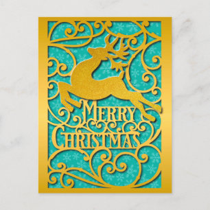 Postal Feliz Navidad Siluetas de Reno Nieve