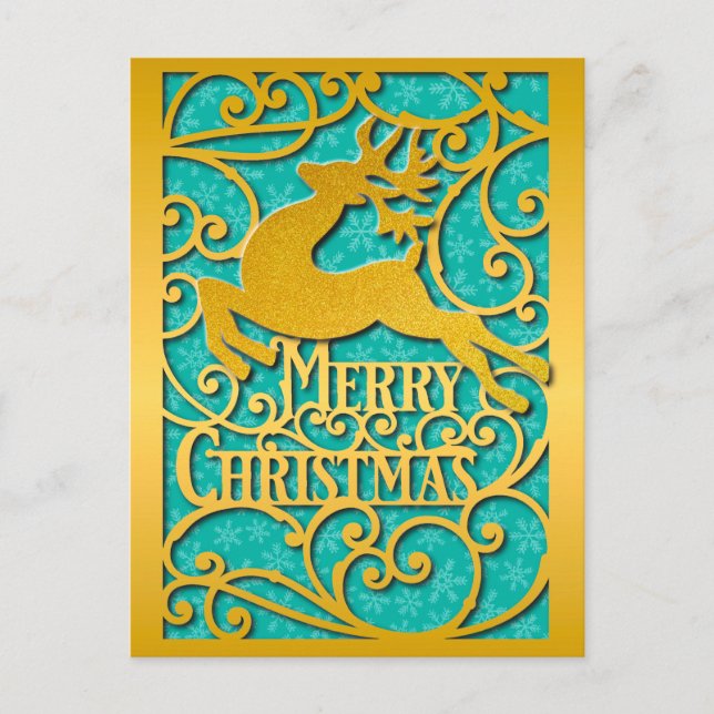 Postal Feliz Navidad Siluetas de Reno Nieve (Anverso)