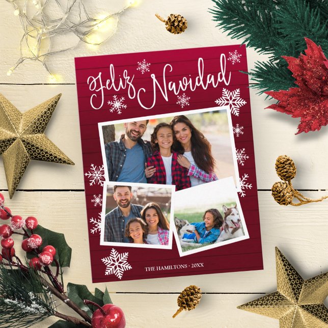 Postal Feliz Navidad Snowflake Rustic 3 fotos Navidades (Subido por el creador)