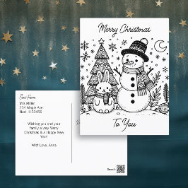 Postal Feliz Navidad | Snowman y Bunny