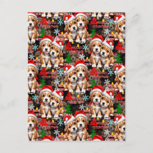 Postal Feliz Navidad Sombrero de Santa Diseño de Perro Ca