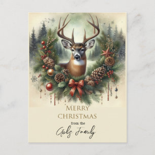 Postal Feliz Navidad Stag Deer Holiday