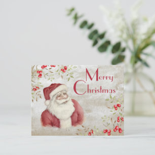 Postal "Feliz Navidad" Tipografía acuarela Santa