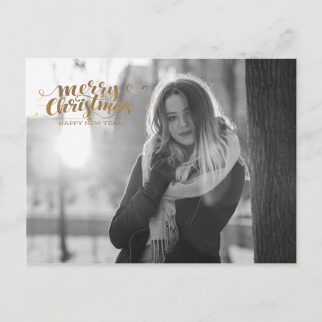 Postal Feliz Navidad - tipografía elegante - agregar foto (Anverso)