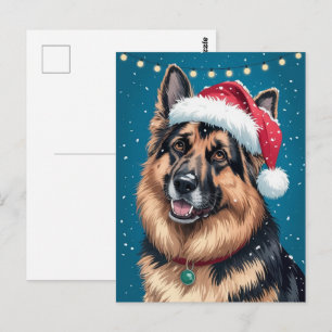 Postal Feliz Navidad Un Perro Pastor Alemán con Santa