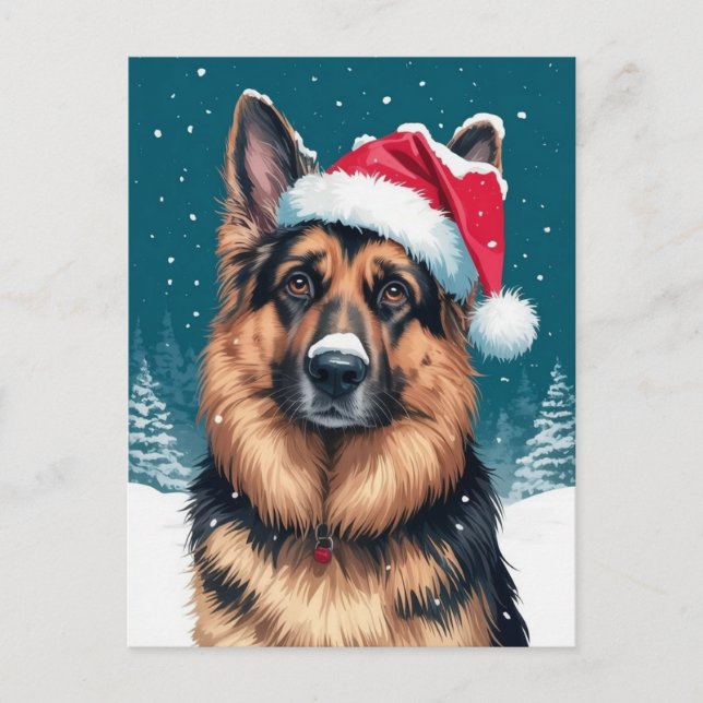 Postal Feliz Navidad Un Perro Pastor Alemán con Santa (Anverso)