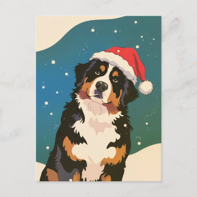 Postal Feliz Navidad Un perro pastor alemán con Santa  (Anverso)