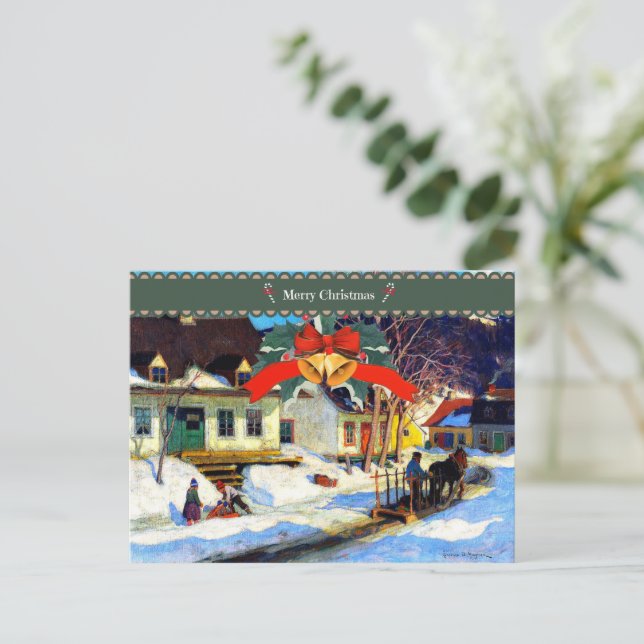 Postal Feliz Navidad, una calle de un pueblo de Quebec (Anverso de pie)