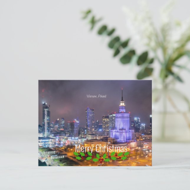 Postal Feliz Navidad - Varsovia, Polonia (Anverso de pie)