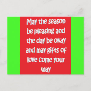 Postal Feliz Navidad verde rojo con poema