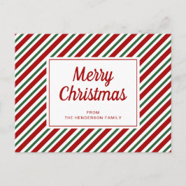 Postal Feliz Navidad Verde Rojo Patrón de rayas blancas