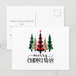 Postal Feliz Navidad Verde Rojo y Árboles de pasta negra