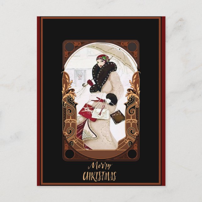 Postal Feliz Navidad Vintage Art Deco (Anverso)