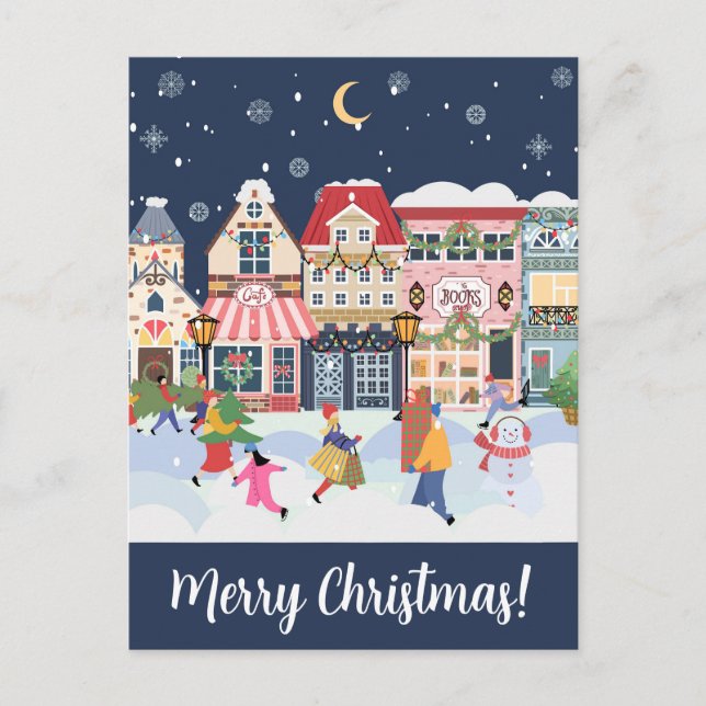 Postal Feliz Navidad Whimsy Wintown personalizado (Anverso)