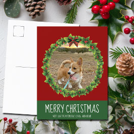 Postal Feliz Navidad Wreath Cute Personalizado Perro Foto