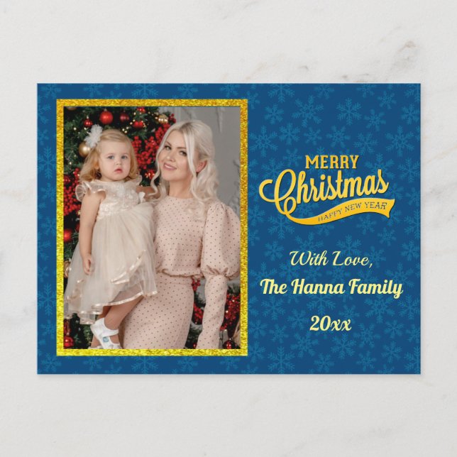 Postal Feliz Navidad y Feliz Año Nuevo y Copo de Nieve (Anverso)