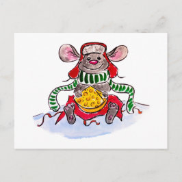Postal Feliz Navidad y feliz ratón de queso de Año Nuevo