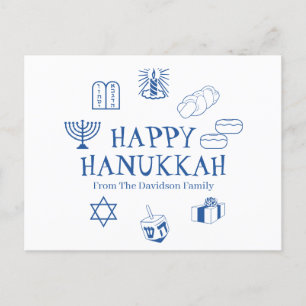 Postal Feliz nombre de familia de Hanukkah azul personali