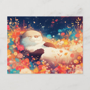 Postal Feliz Nutria Acuarela Floral Prado
