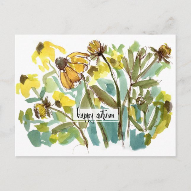 Postal Feliz Ojo Negro de Otoño Susan Wildflowers (Anverso)