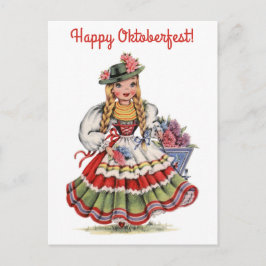 Postal Feliz Oktoberfest Alemania Viaje de mujer alemana