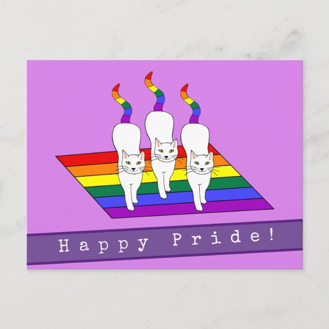 Postal Feliz orgullo LGBT gatos con bandera arcoiris (Anverso)
