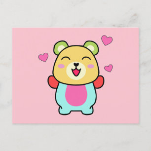 Postal Feliz oso de peluche sonriente con corazones amoro
